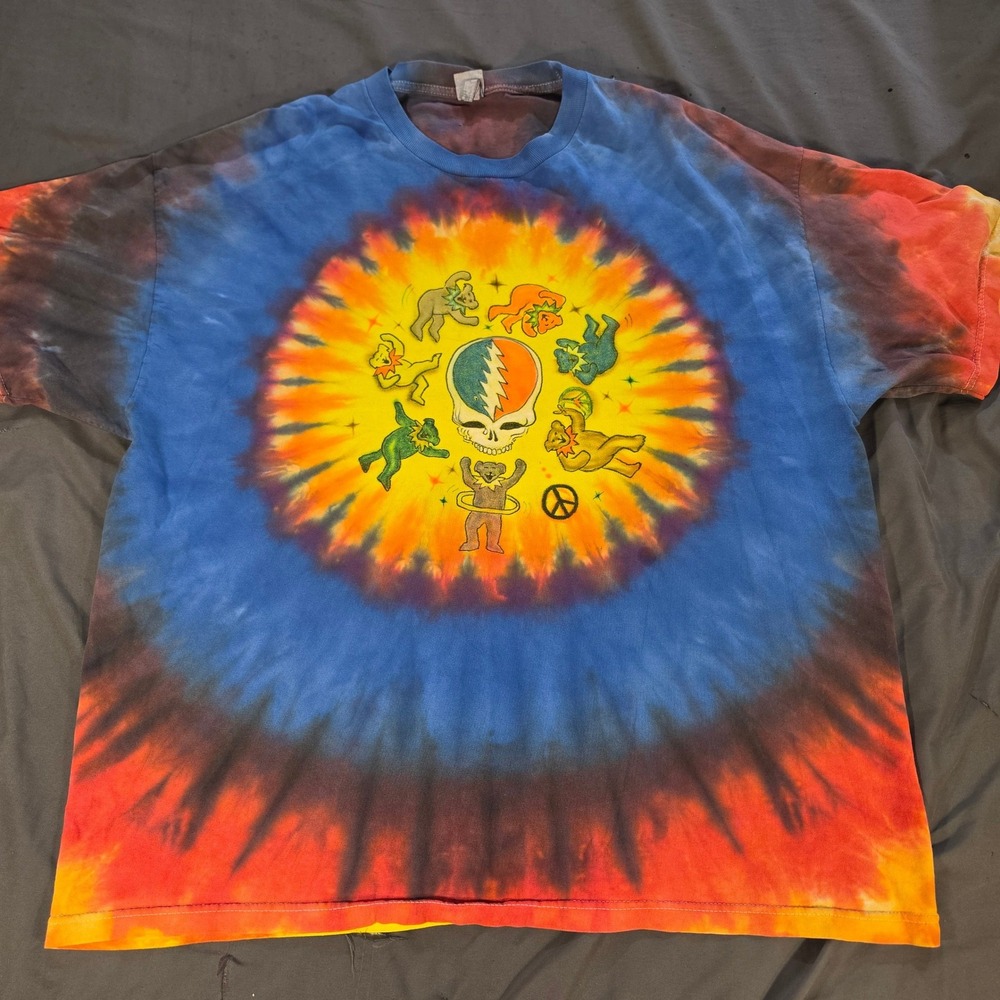 Grateful Dead Tie Dye Dancing Bears Steal Your Face Graphic T-Shirt 2XL Alstyle